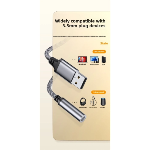 Audio cable otg adapter, digital audio headphone cable converter, USB to 3.5 mm audio jack adapter, TRRS USB to Aux external stereo sound card - USB