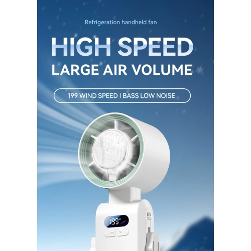 Ice high-speed handheld small fan, violent turbo fan portable rechargeable folding digital display fan 4000 mAh - ice + folding neck + 199 gear