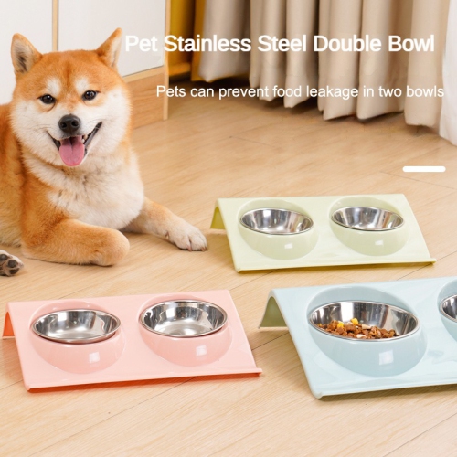 Bol en acier inoxydable pour animal de compagnie, bol antidérapant en plastique Slope pour chien, bol pour chat avec semelle anti-éclaboussures
