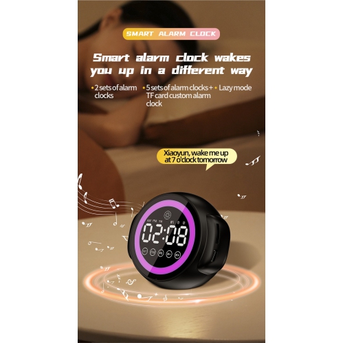 Haut-parleur Bluetooth avec volume élevé et veilleuse, réveille-matin vocal intelligent dormant étudiant avec chargement de carte, adapté pour la