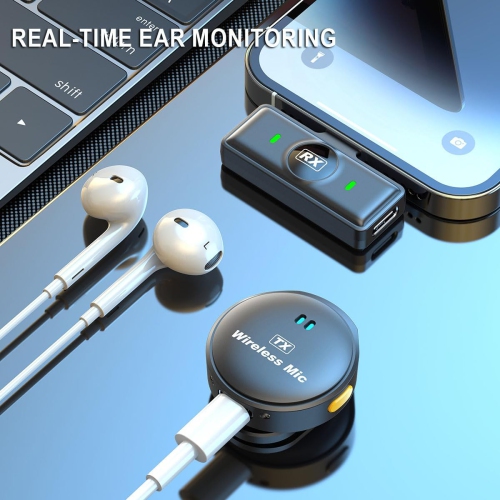 Wireless lavalier microphone, one-to-two with storage, long battery life, magnetic round shape, suitable for TikTok, YouTube, video blogging, video