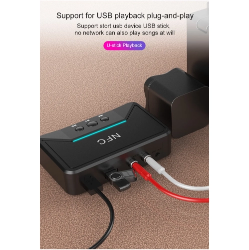 Récepteur Bluetooth CCP, adaptateur Bluetooth 5,0, récepteur audio sans fil à sorties multiples USB/RCA, lecture audio stéréo intelligente