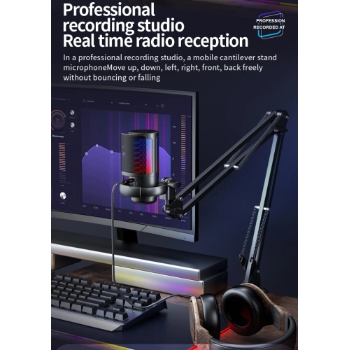 Microphone de jeu, microphone USB, microphone RGB à condensateur de diffusion en direct, enregistrement de chant, USB, téléphone portable à lumière