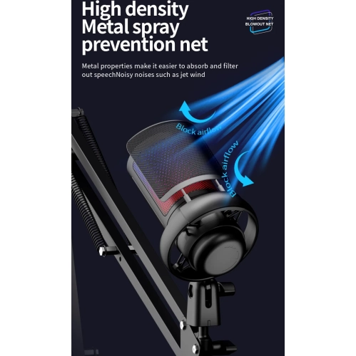 Microphone de jeu, microphone USB, microphone RGB à condensateur de diffusion en direct, enregistrement de chant, USB, téléphone portable à lumière