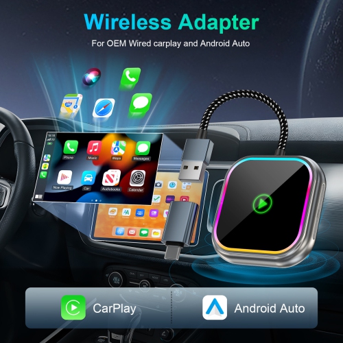 Adaptateur sans fil CarPlay, adapté pour l'interconnexion de voiture intelligente Apple Android Adaptateur sans fil CarPlaysans fil CarPlay+AUTO