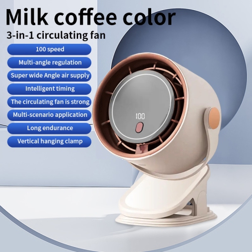 Desktop bladeless fan, USB clip-on portable digital display 100-speed high-speed turbo fan, LED digital power display, 5-speed wind adjustment