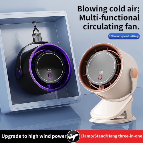 Desktop bladeless fan, USB clip-on portable digital display 100-speed high-speed turbo fan, LED digital power display, 5-speed wind adjustment