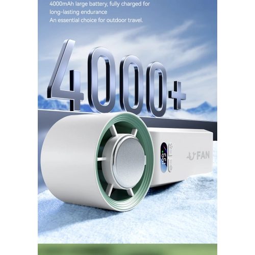 Ice high-speed handheld small fan, violent turbo fan portable rechargeable folding digital display fan 4000 mAh - ice + folding neck + 199 gear