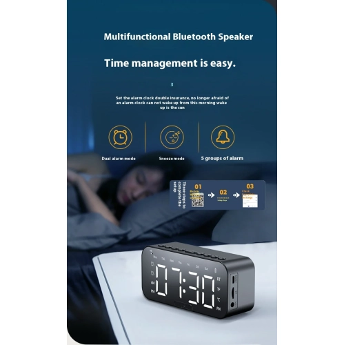 Bluetooth speaker clock alarm speaker desktop card, smart speaker clock alarm speaker - white