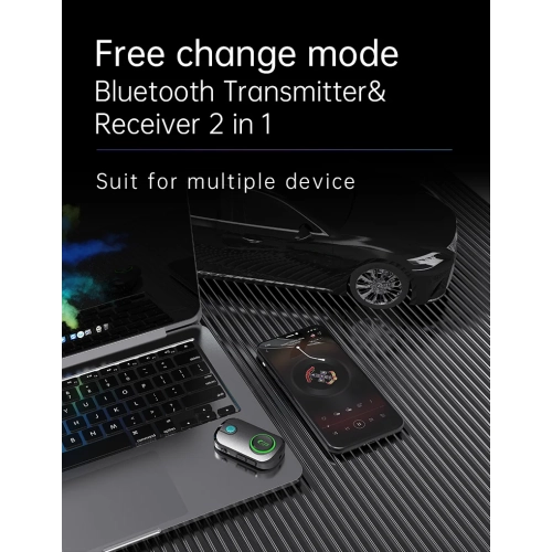Wireless Bluetooth 5.0 Transmitter Receiver, 2 in 1 Audio Adapter, 3.5mm AUX Car Stereo for Car Microphone Music Receiver