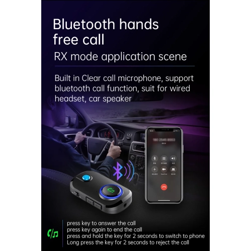 Wireless Bluetooth 5.0 Transmitter Receiver, 2 in 1 Audio Adapter, 3.5mm AUX Car Stereo for Car Microphone Music Receiver