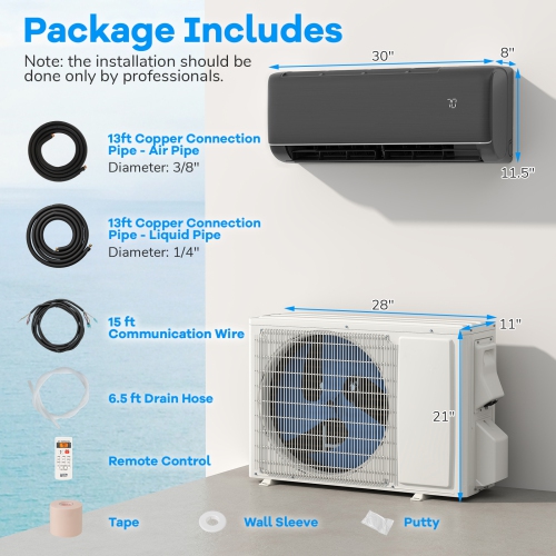 Gymax 9100 BTU Mini Split AC 20.5 SEER2 Air Conditioner w/ Inverter & Heat Pump