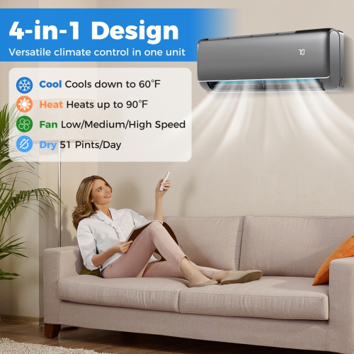 Gymax 12000 BTU Mini Split AC 22 SEER2 Air Conditioner w/ Inverter & Heat Pump