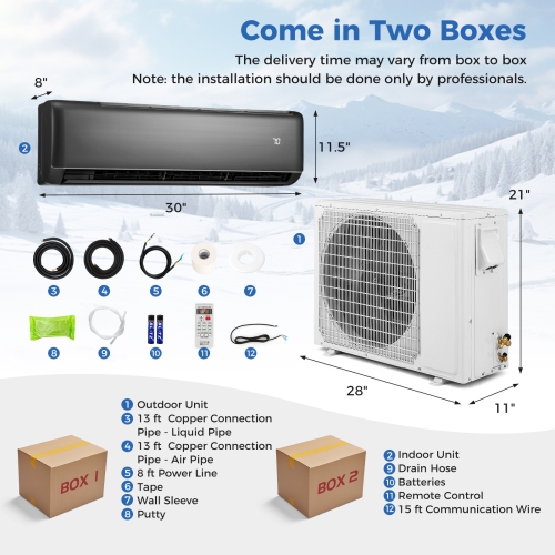 Gymax 12000 BTU Mini Split Air Conditioner & Heater 21 SEER2 208-230V AC Unit