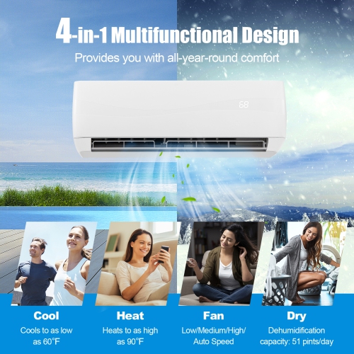 Gymax 9000BTU Mini Split Air Conditioner & Heater 19 SEER2 115V Wall Mount AC Unit
