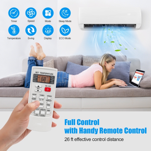 Gymax 9000BTU Mini Split Air Conditioner & Heater 19 SEER2 115V Wall Mount AC Unit