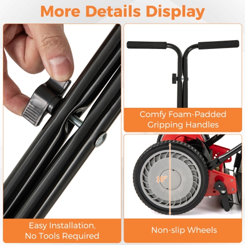 Gymax 14'' Manual Reel Mower w/ 5-Blade 6.6 Gallon Removable Grass Catcher for Garden