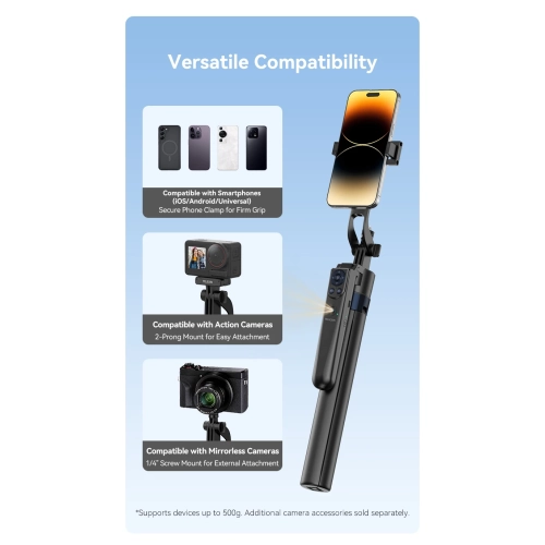 70" Phone Tripod,Tripod for iPhone with Fill Light and Rechargeable Remote,Selfie Stick Stand Compatible with Cell Phone/Camera/Ring Light/DJI/GoPro