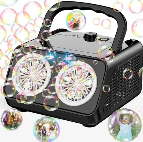 Automatic Bubble Machine Bubble Blower with 2 Fans,Plug in or Battery Operated Portable Bubble Maker for Outdoor Wedding Birthday Party