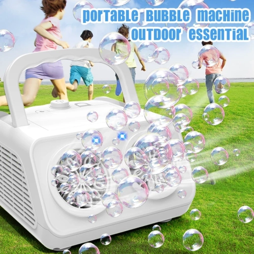 Automatic Bubble Machine Bubble Blower with 2 Fans,Plug in or Battery Operated Portable Bubble Maker for Outdoor Wedding Birthday Party