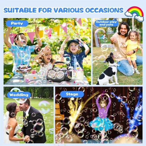 Automatic Bubble Machine Bubble Blower with 2 Fans,Plug in or Battery Operated Portable Bubble Maker for Outdoor Wedding Birthday Party
