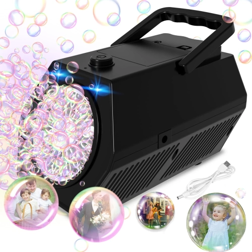 Bubble Machine Portable Bubble Blower with LED Lights 20Holes Bubble Maker for Outdoor/Indoor Wedding Party Birthday Gifts