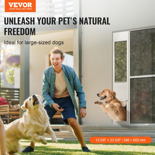VEVOR 75 7/8"-80 11/16" Dog Door for Sliding Glass Door, Height Adjustable, Aluminum Frame Tempered Glass Pet Door with Hinge Structure Flap and Lock