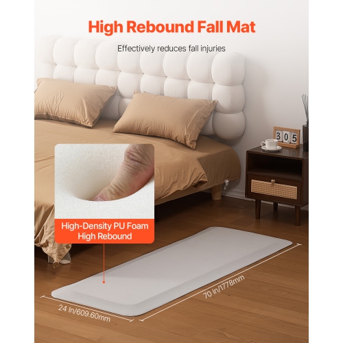 VEVOR 3/4-inch Thickened Fall Mat for Elderly, Fall Prevention Pad with Beveled Edge, Anti-Slip Bedside Safety Floor Mat for Seniors, Handicaps,