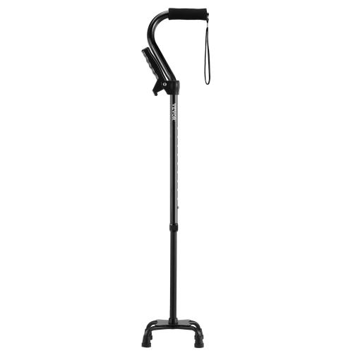 VEVOR 10-Level Quad Walking Cane, Height Adjustable with 4-Pronged Stable Base, Lightweight & Portable Aluminum Walking Aid for Seniors Adults Man