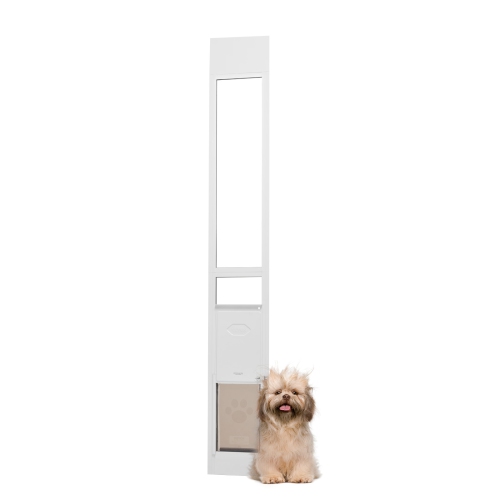 VEVOR 75 7/8"-80 11/16" Dog Door for Sliding Glass Door, Height Adjustable, Aluminum Frame Tempered Glass Pet Door with Hinge Structure Flap and Lock