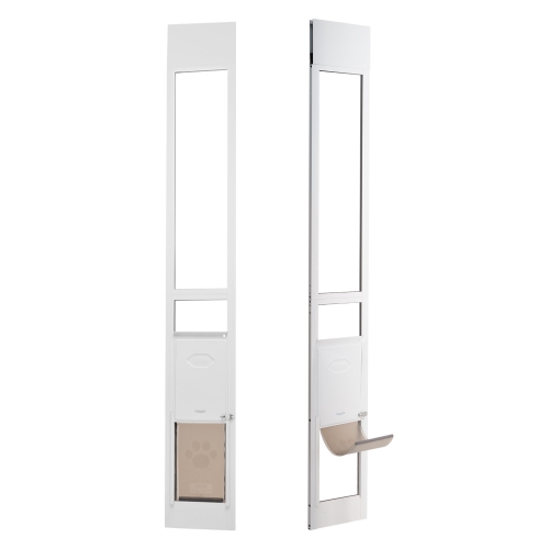 VEVOR 75 7/8"-80 11/16" Dog Door for Sliding Glass Door, Height Adjustable, Aluminum Frame Tempered Glass Pet Door with Hinge Structure Flap and Lock