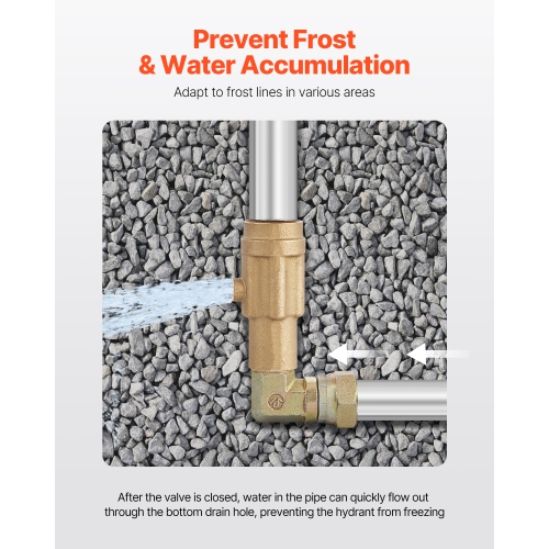 VEVOR 3.25FT Frost Proof Yard Hydrant, Freeze-Proof Faucet with 12" Bury Dept, 3/4" NPT Pipe Connection & 3/4" NH Hose Coupling, Cast Iron Hydrant