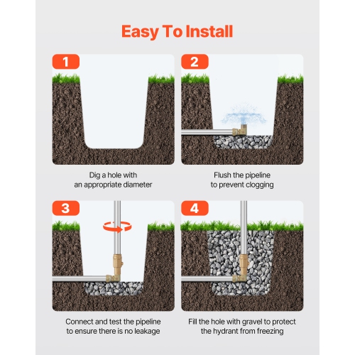VEVOR 3.25FT Frost Proof Yard Hydrant, Freeze-Proof Faucet with 12" Bury Dept, 3/4" NPT Pipe Connection & 3/4" NH Hose Coupling, Cast Iron Hydrant