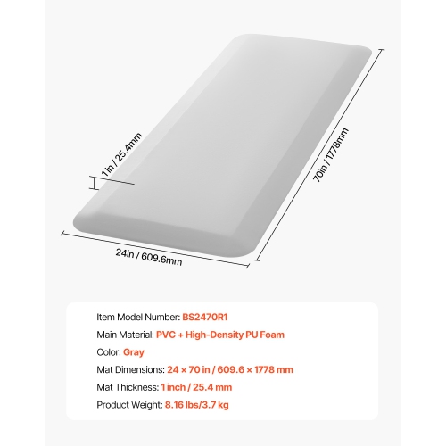 VEVOR 1-inch Thickened Fall Mat for Elderly, Fall Prevention Pad with Beveled Edge, Anti-Slip Bedside Safety Floor Mat for Seniors, Handicaps,