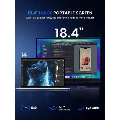 UPERFECT 18.4" 4K UHD Portable Monitor - 100% sRGB 10-Bit HDR, USB-C/Mini HDMI, VESA Mount & Protective Cover - Second Screen for