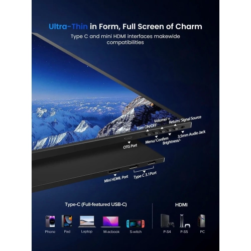 UPERFECT 18.4" 4K UHD Portable Monitor - 100% sRGB 10-Bit HDR, USB-C/Mini HDMI, VESA Mount & Protective Cover - Second Screen for