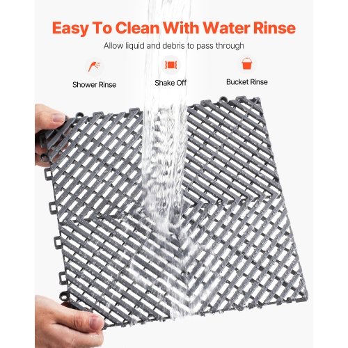 VEVOR 12” x 12” Interlocking Drainage Mat, Modular Interlocking Cushion, 40 Pcs Splicing Drainage Mats, Non-Slip Gray PP Drainage Floor Tile and