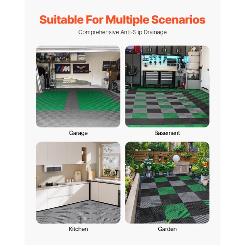 VEVOR 12” x 12” Interlocking Drainage Mat, Modular Interlocking Cushion, 50 Pcs Splicing Drainage Mats, Non-Slip Gray PP Drainage Floor Tile and
