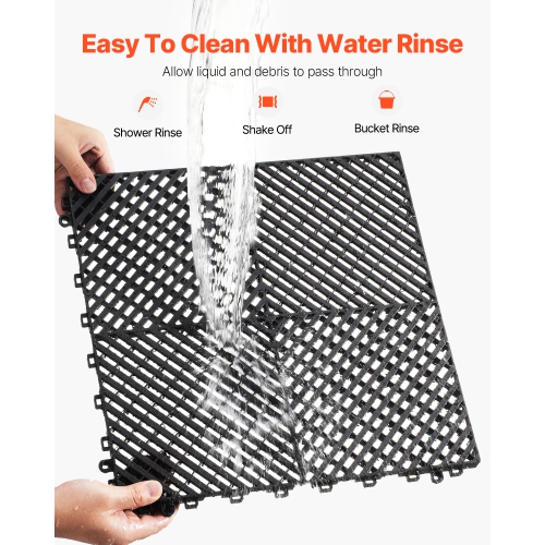 VEVOR 15.7” x 15.7”Interlocking Drainage Mat, Modular Interlocking Cushion, 24 Pcs Splicing Drainage Mats, Non-Slip Black PP Drainage Floor Tile and