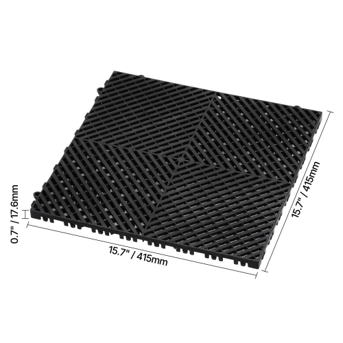 VEVOR 15.7” x 15.7”Interlocking Drainage Mat, Modular Interlocking Cushion, 24 Pcs Splicing Drainage Mats, Non-Slip Black PP Drainage Floor Tile and