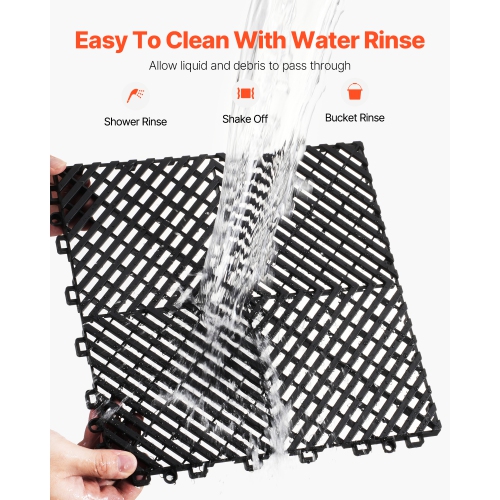 VEVOR 12” x 12” Interlocking Drainage Mat, Modular Interlocking Cushion, 12 Pcs Splicing Drainage Mats, Non-Slip Black PP Drainage Floor Tile and
