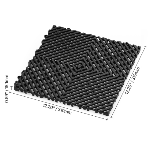 VEVOR 12” x 12” Interlocking Drainage Mat, Modular Interlocking Cushion, 12 Pcs Splicing Drainage Mats, Non-Slip Black PP Drainage Floor Tile and