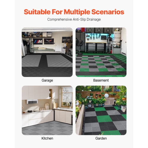 VEVOR 15.7” x 15.7”Interlocking Drainage Mat, Modular Interlocking Cushion, 24 Pcs Splicing Drainage Mats, Non-Slip Gray PP Drainage Floor Tile and