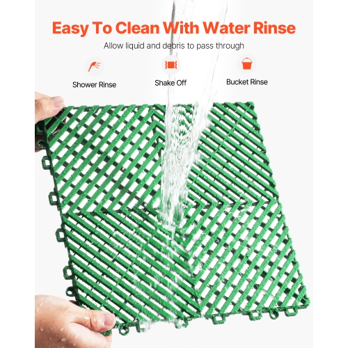 VEVOR 12” x 12” Interlocking Drainage Mat, 50 Pcs Modular Interlocking Cushion, Splicing Drainage Mats, Non-Slip Green PP Drainage Floor Tile and