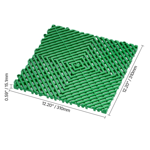 VEVOR 12” x 12” Interlocking Drainage Mat, 50 Pcs Modular Interlocking Cushion, Splicing Drainage Mats, Non-Slip Green PP Drainage Floor Tile and