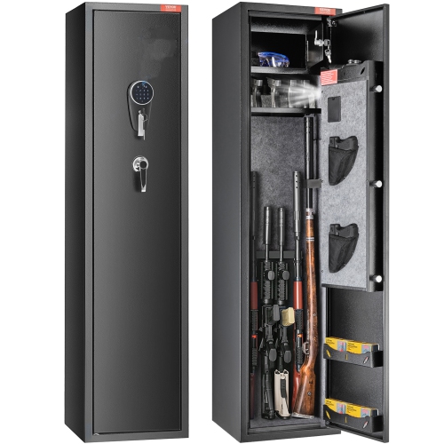 VEVOR 7-8 Rifles Gun Safe, Rifle Safe with Digital Keypad Lock, Gun Storage Cabinet for Shotguns with Built-in Storage Locker, Removable Storage