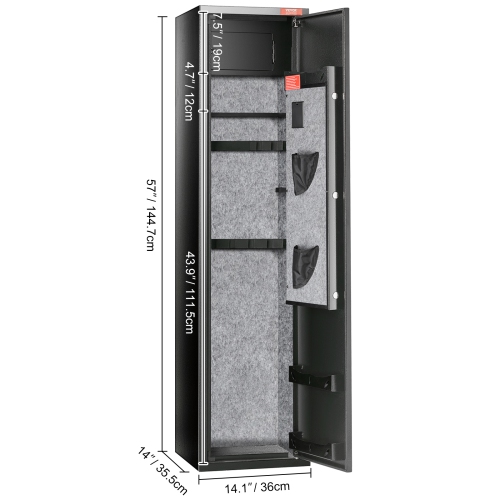 VEVOR 7-8 Rifles Gun Safe, Rifle Safe with Digital Keypad Lock, Gun Storage Cabinet for Shotguns with Built-in Storage Locker, Removable Storage