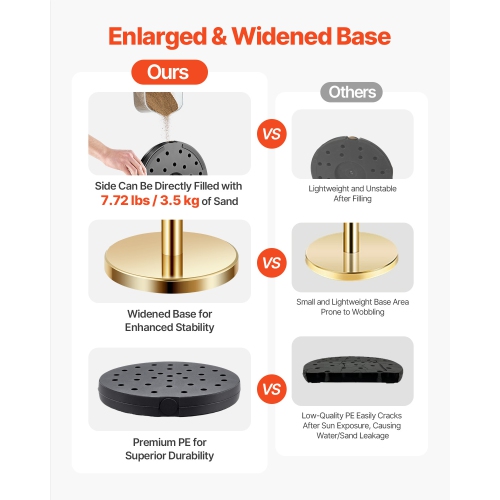 VEVOR 5 ft Stanchion Post, 4 Pcs Crowd Control Barrier Set with 2 Red Velvet Ropes, Stainless Steel Gold Stanchion Post Queue with Sand Injection