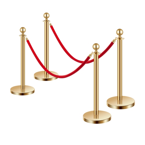 VEVOR 5 ft Stanchion Post, 4 Pcs Crowd Control Barrier Set with 2 Red Velvet Ropes, Stainless Steel Gold Stanchion Post Queue with Sand Injection