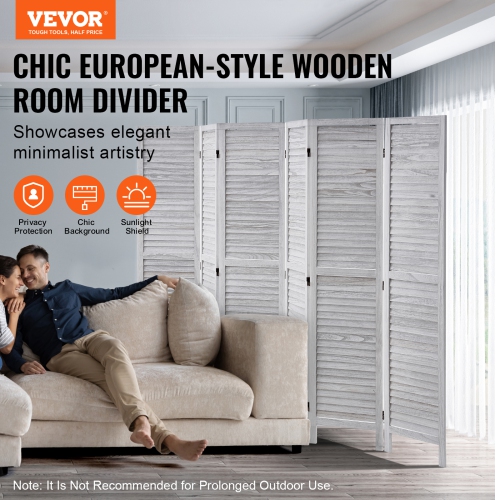 VEVOR 66.9 Inches Tall Wood Room Divider, 6 Panel Wood Folding Privacy Screen, Indoor Louvered Wooden Partition, Portable Decoration Screen, for